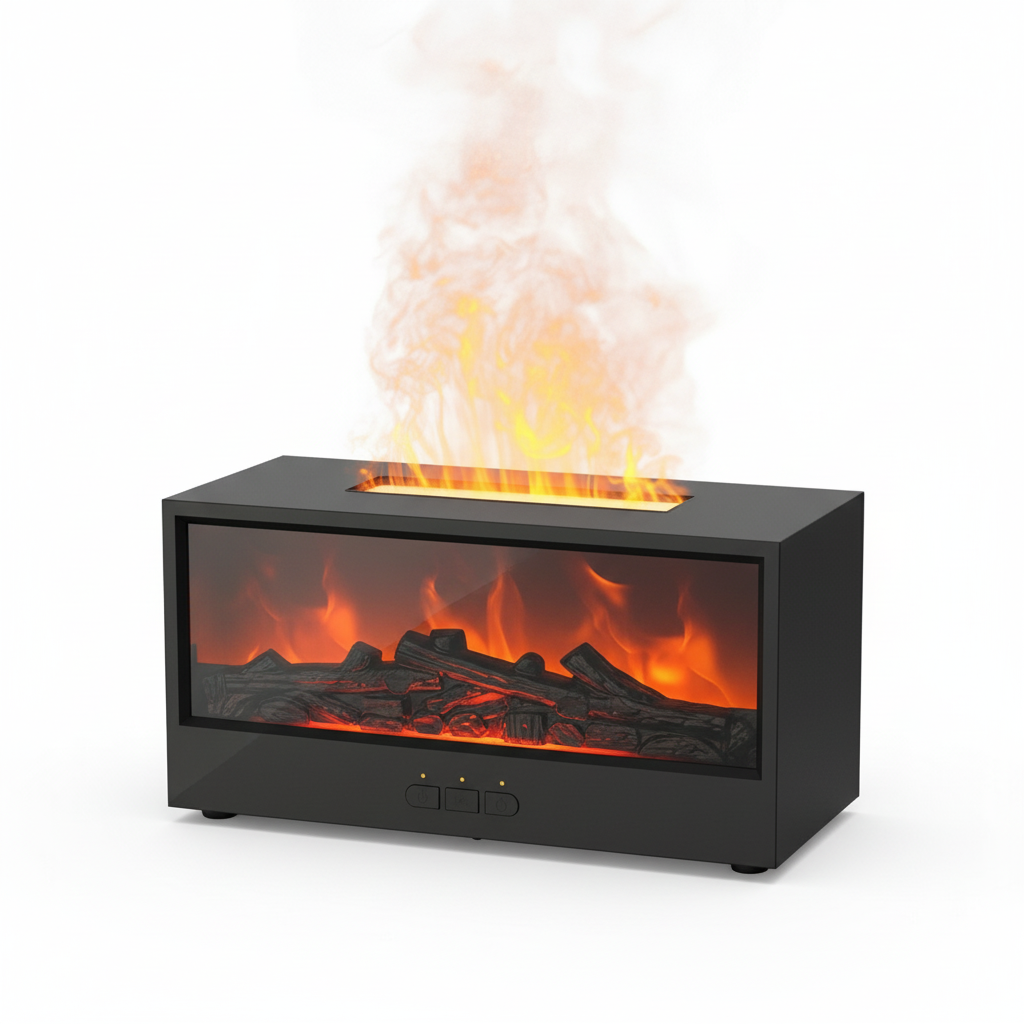 VISSKO Creative Fireplace Air Humidifier Waterless Auto-Off Aroma Essential Oil Diffuser with LED Light Remote Control for Gift