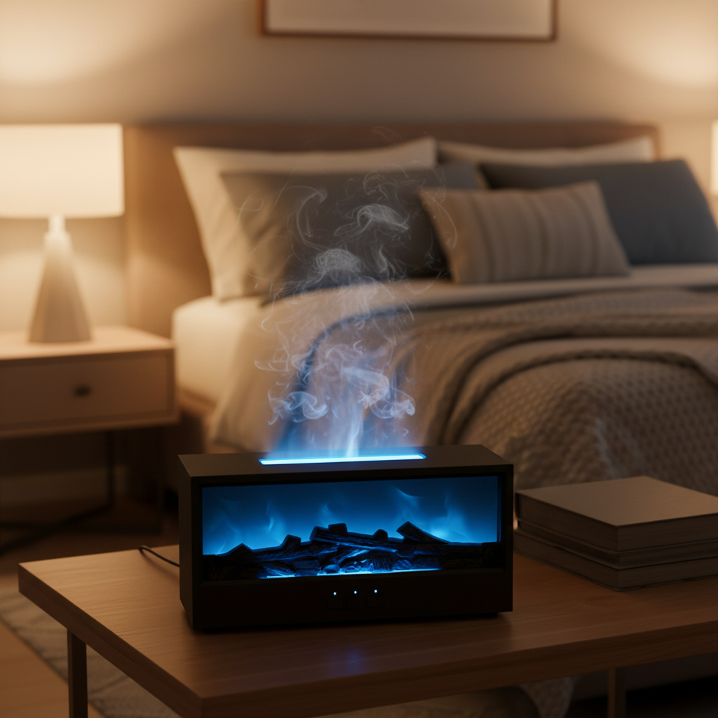 VISSKO Creative Fireplace Air Humidifier Waterless Auto-Off Aroma Essential Oil Diffuser with LED Light Remote Control for Gift