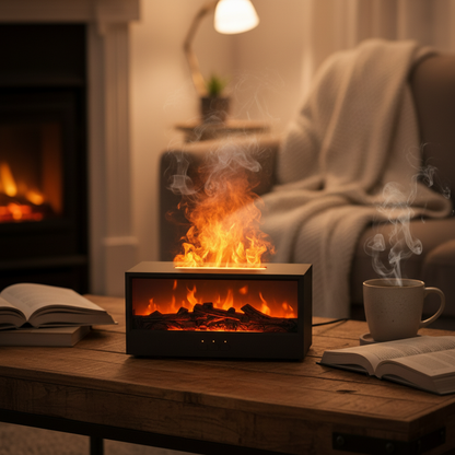 VISSKO Creative Fireplace Air Humidifier Waterless Auto-Off Aroma Essential Oil Diffuser with LED Light Remote Control for Gift