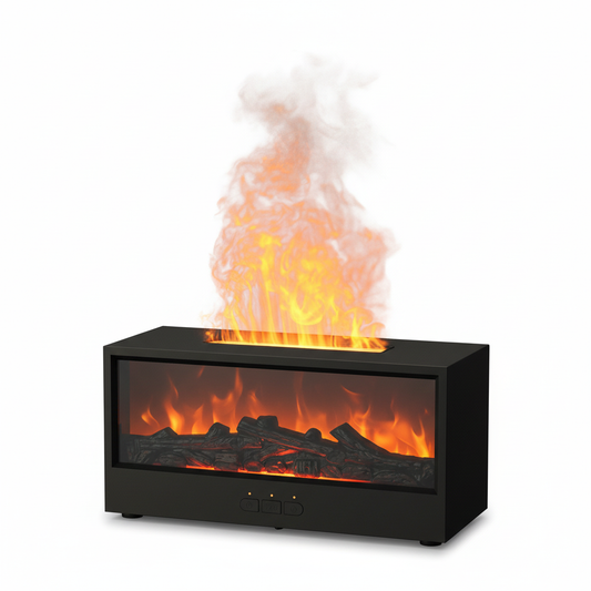 VISSKO Creative Fireplace Air Humidifier Waterless Auto-Off Aroma Essential Oil Diffuser with LED Light Remote Control for Gift