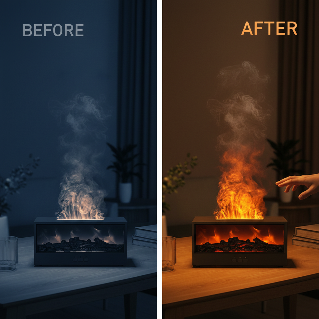 VISSKO Creative Fireplace Air Humidifier Waterless Auto-Off Aroma Essential Oil Diffuser with LED Light Remote Control for Gift